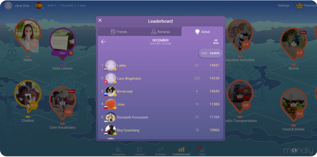 mondly web leaderboard